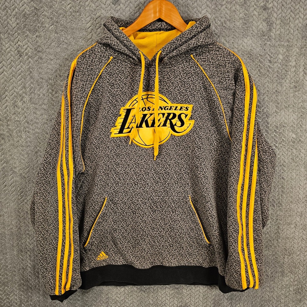 Adidas Los Angeles Lakers Hoodie Mens XL Grey Yellow Chevron Pullover NBA Logo